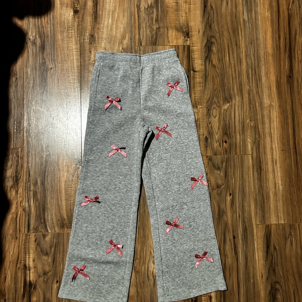 Gray Pants with Pink Bow Accents